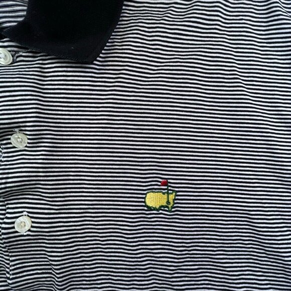 Masters Collection Black & White Striped Shirt Mens Large Golf Polo Short Sleeve - Picture 7 of 16